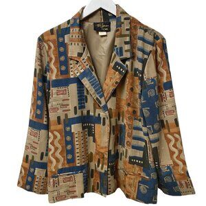 Vintage Toni Garment Jacket Small 80s Print Retro Blazer Rayon Brown